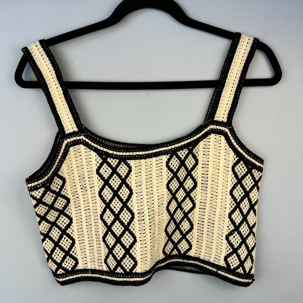 Crochet Sweater Crop Tank Top Floral Size S Y2K 90s Retro Clueless Preppy - Picture 4 of 4